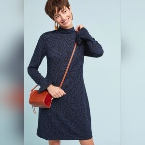 Hutch long sleeve midi shift dress black blue sz Medium